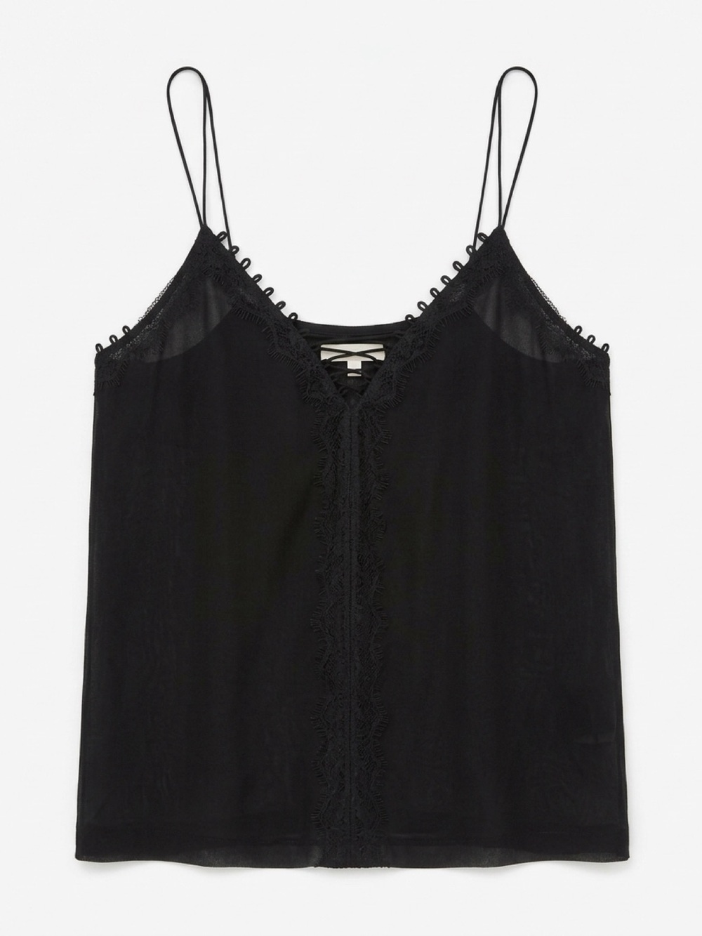 7 For All Mankind Black Lace-Front Double Strap Cami